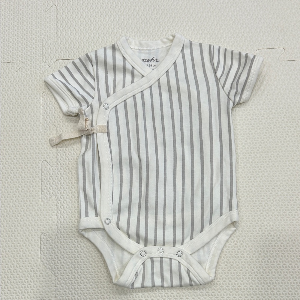 Pehr Gray and White Striped Baby Bodysuit